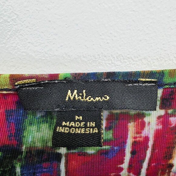 Milano Tunic Top Womens Size M Multicolor Abstract Print Scoop Neck Artsy Retro - Picture 8 of 13